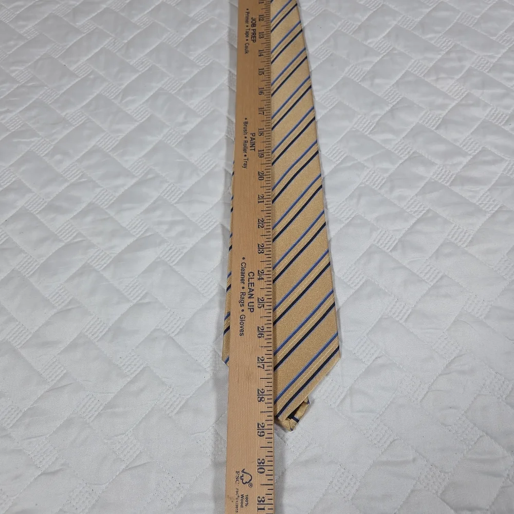 Donald Trump Signature Necktie Silk Tan Brown Blue Stripe Tie